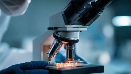Medium shot of nanotechnology expert using a microscope to develop cuttingedge nanoscale materials designed for efficient recycling and sustainable resource management.
