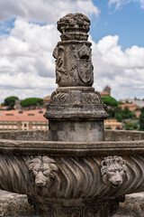 Fototapeta premium Italy - Viterbo - Palazzo dei Papi - Loggia fountain finial with lion heads and heraldic pinnacle