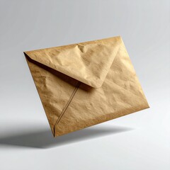 A crumpled kraft envelope floats
