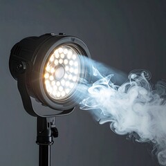 Studio spotlight with smoke, emitting bright light