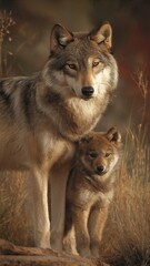 Fototapeta premium Wolves Embracing Tenderly at Sunset