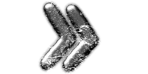 Two stylized metallic arrows pointing right with a rough, granular texture, resembling a fast-forward or next icon on a white background.