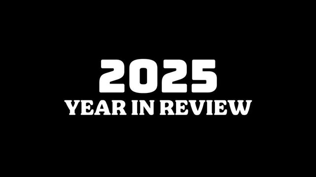 '2025 YEAR IN REVIEW' Glitch Text Animation. Looping Alpha Channel for Annual Business Report.