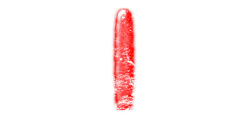Vibrant red vertical paint stroke with a textured appearance on a clean white background.