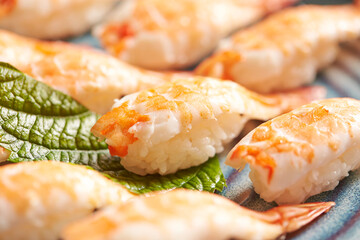 Shrimp sushi on a plate