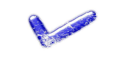 A blue, glossy, and textured checkmark symbol on a clean white background, suggesting completion or approval with an icy appearance.
