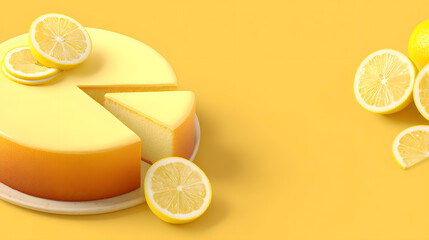 Clipart blank mockup of butter cake with lemon slices for decoration, wide angle with empty side margin for text
