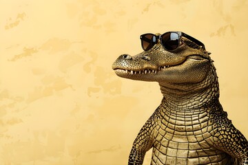 Cool alligator character with shades posing on a textured wall