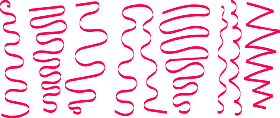 collection of hot pink hand drawn vertical wavy line and zigzag brush stroke element set on white background