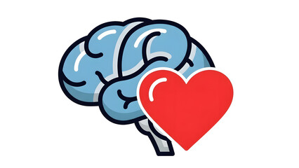 Heart and Mind in Harmony: An illustration of a brain paired with a heart, symbolizing the balance of intellect and emotion, or the integration of rational thought and feelings.