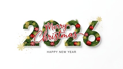 Festive 2026 New Year Greeting with Christmas Pattern Numbers on Clean White Background