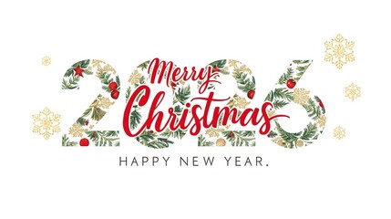 Festive 2026 New Year Greeting with Christmas Pattern Numbers on Clean White Background