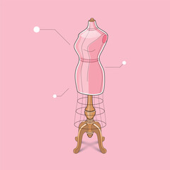 Vintage tailor mannequin,Isometric view,Fashion background.