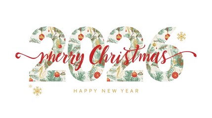Festive 2026 New Year Greeting with Christmas Pattern Numbers on Clean White Background