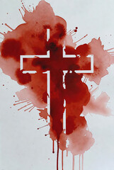Abstract Red Cross with Blood Splatter Illustration on White Background