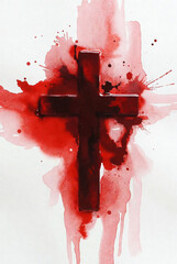 Abstract Red Cross with Blood Splatter Illustration on White Background