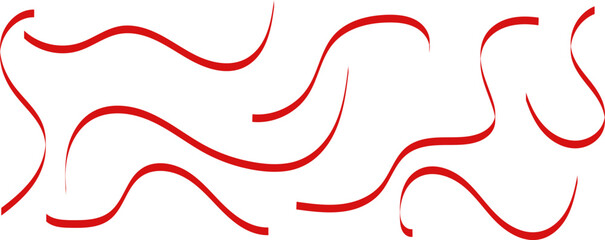 collection of red curved line and elegant swirl brush stroke element isolated on white background