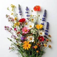 Colorful wildflower bouquet on white background