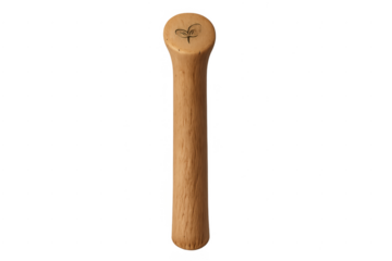 Wooden tamper with sprout icon for natural health
