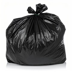 Full black plastic garbage bag tied
