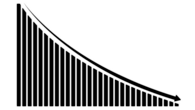 Black Downward Trend Bar Chart with Arrow on White