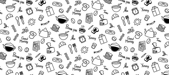 breakfast doodle seamless pattern hand drawing background repeat cute