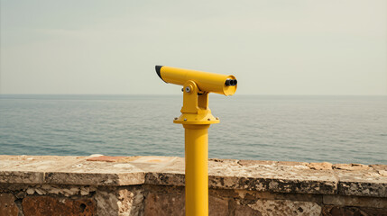 Viewfinder stands overlooking ocean at coastal overlook
