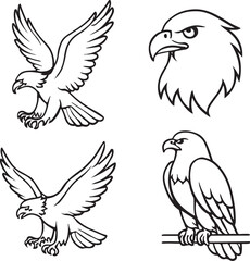 Obraz premium Black and white outline eagles set