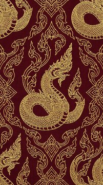 Luxury Thai Heritage Golden Naga Serpent Seamless Pattern Illustration