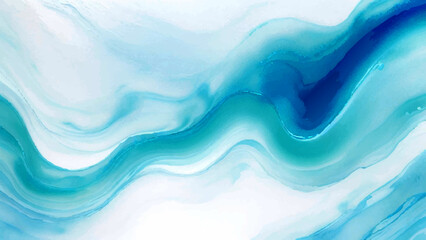 Fototapeta premium Fluid Marble Teal Wave With Abstract Watercolor & Cyan Ink Wash on White. Ideal for Modern Web Design, Coastal Branding, and Minimalist Wallpapers with Liquid Motion.
