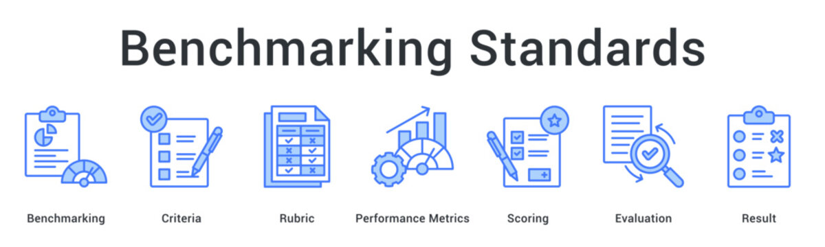 Benchmarking standards establish criteria and rubric for performance metrics through scoring and evaluation results.