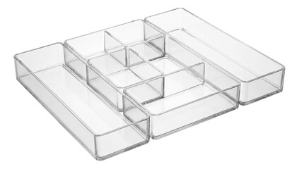 Clear kitchen drawer organizer with adjustable sections for easy visibility in a sleek