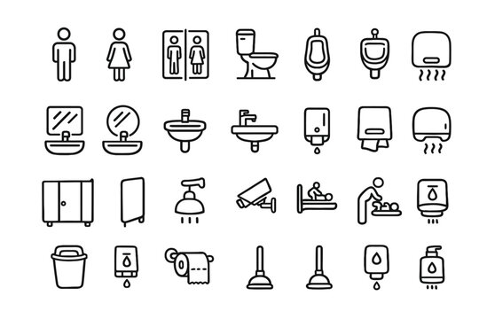Bathroom icons set: restroom, sink, shower, toilet, hygiene, baby changing