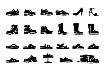Collection of various footwear silhouettes including boots and sandals