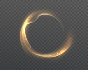 A circular golden ring of light with a soft glow and subtle particles, like an energy portal or a light frame. Suitable for overlays in design and illustrations. Vector. © Valeriia