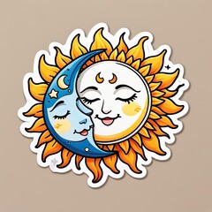 Sun and moon face sticker design featuring smiling expressions with vibrant colors and cheerful elements suitable for decoration