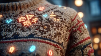 A close-up of a festive Christmas jumper with a light-up motif,