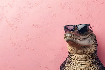 Cool alligator character with shades posing on a textured wall