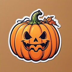 Fototapeta premium Halloween pumpkin with a menacing face and colorful leaves perfect for autumn decoration