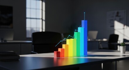 Colorful bar graph steps on a desk in an office