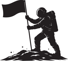 A silhouette of astronaut planting flag, milestone moment, clean vector © Thi