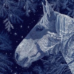 A detailed vintage-style illustration of a horse portrait in profile