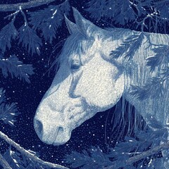 A detailed vintage-style illustration of a horse portrait in profile