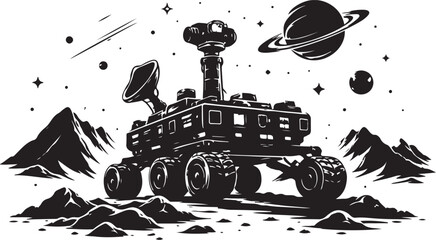 A silhouette of space rover on alien surface, exploration theme © Thi