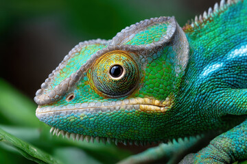 Close Up of a Colorful Chameleon Head and Eye