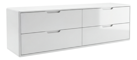 Sleek white lacquer credenza, perfect for a modern bedroom.
