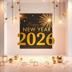 Elegant Gold and Gray New Year 2026 Celebration Display