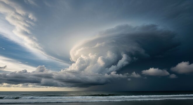 Dramatic storm clouds over ocean shore - Powered by Adobe
