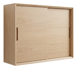 Minimalist bathroom cabinet with a sliding door, made from eco-friendly materials.