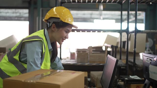 Blue collar worker is working at warehouse. Logistics, transportation.